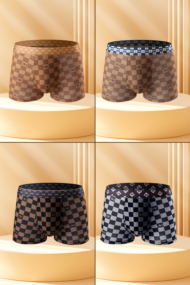 Plaid Print Trendy Men's Boxer Briefs